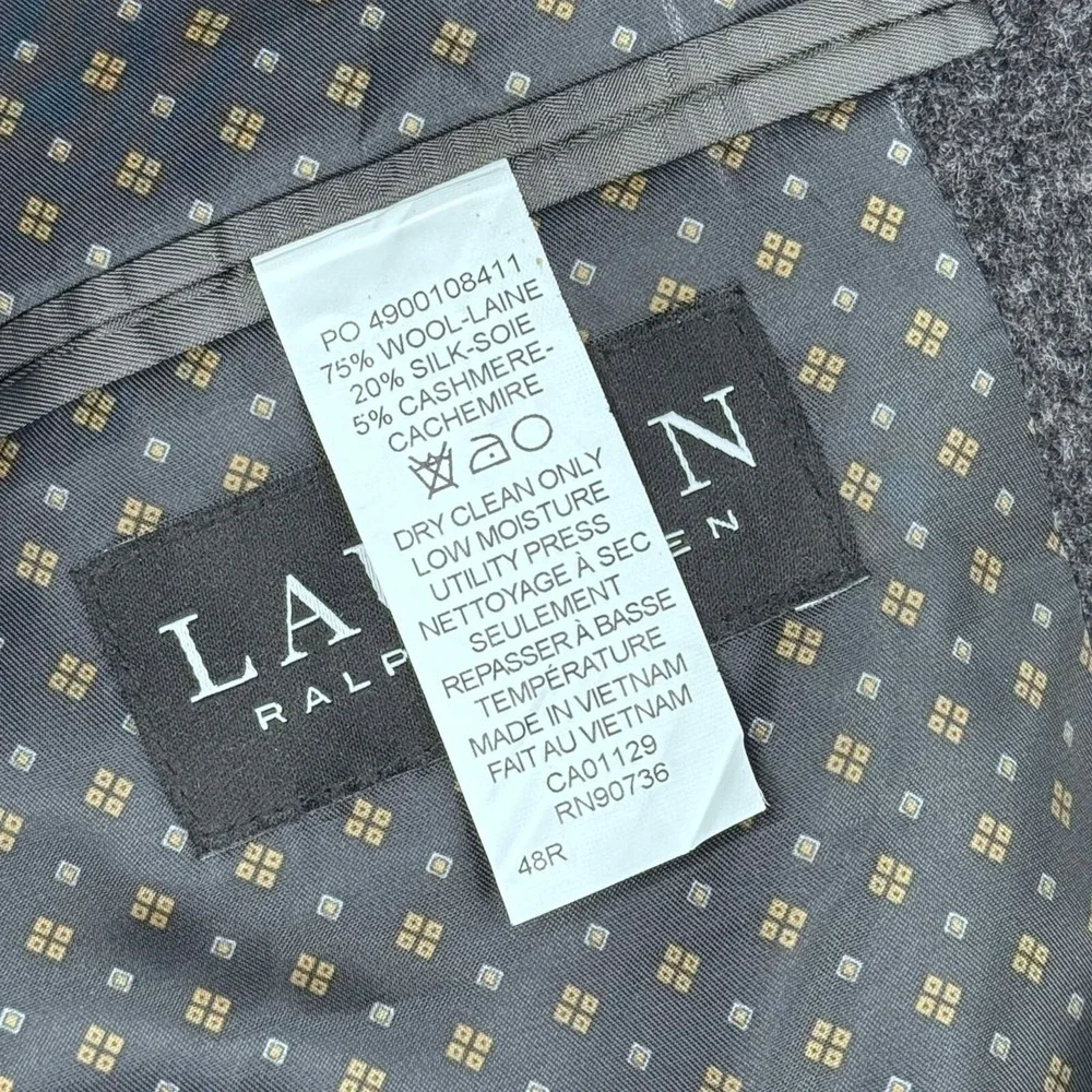 Ralph Lauren LRL Black Label Luxury‎ Silk Wool Cashmere Grey Sport Coat Size 48R